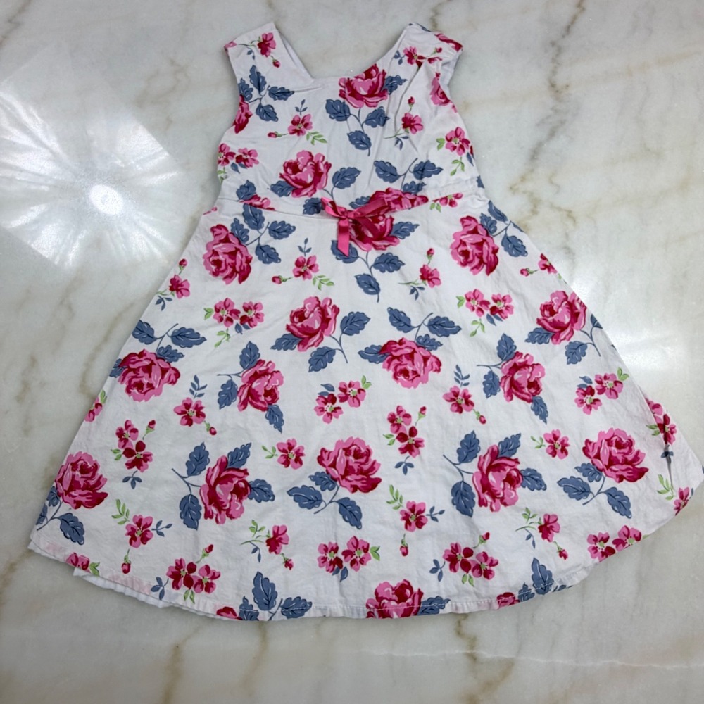 Savanna Girls 2T Pink Rose Floral Cutout Back Bow Dress White Sleeveless